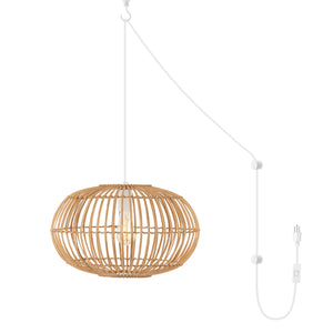 Leo 1-Light Farmhouse Coastal Rattan 180" Cord Plug-In or Hardwired LED Pendant