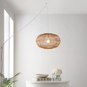 Leo 1-Light Farmhouse Coastal Rattan 180" Cord Plug-In or Hardwired LED Pendant