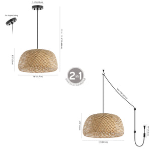 Mateo 1-Light Farmhouse Coastal Bamboo 180" Cord Plug-In or Hardwired LED Pendant