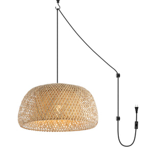 Mateo 1-Light Farmhouse Coastal Bamboo 180" Cord Plug-In or Hardwired LED Pendant