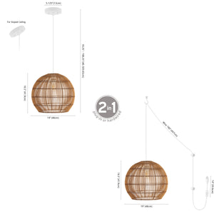 Raya 1-Light Farmhouse Coastal Rattan 180" Cord Plug-In or Hardwired LED Pendant