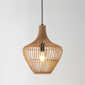 Lucas 1-Light Farmhouse Coastal Rattan 180" Cord Plug-In or Hardwired LED Pendant