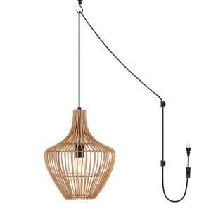 Lucas 1-Light Farmhouse Coastal Rattan 180" Cord Plug-In or Hardwired LED Pendant
