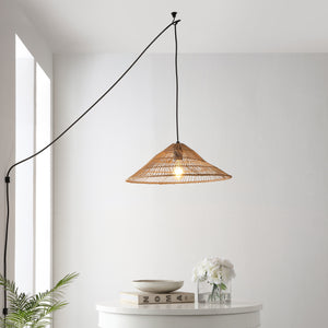 Nova 1-Light Farmhouse Coastal Rattan 180" Cord Plug-In or Hardwired LED Pendant