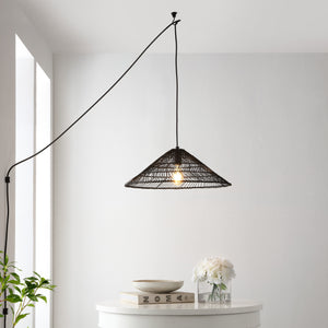 Nova 1-Light Farmhouse Coastal Rattan 180" Cord Plug-In or Hardwired LED Pendant
