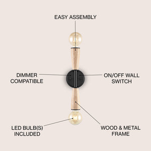 Katia 2-Light Modern Designer Iron/Wood Double Sided Hourglass LED Sconce