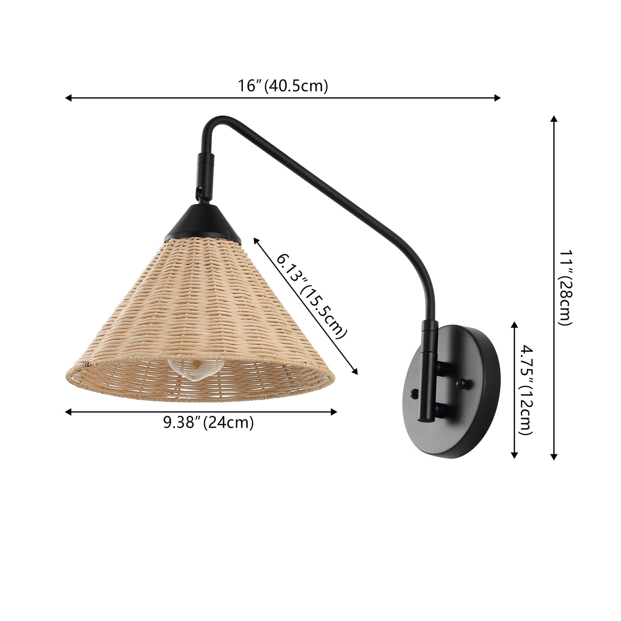 Kiawah 1-light vintage coastal rattan/metal swing arm led sconce