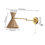 Lily 1-light mid-century vintage retro rattan/metal usb charging swing arm led sconce with pull chain