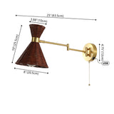 Lily 1-light mid-century vintage retro rattan/metal usb charging swing arm led sconce with pull chain