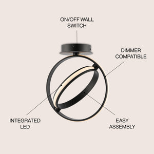 Nicole 2-Light Modern Minimalist Aluminum Ring Integrated LED Semi Flush Mount
