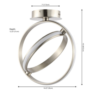 Nicole 2-Light Modern Minimalist Aluminum Ring Integrated LED Semi Flush Mount