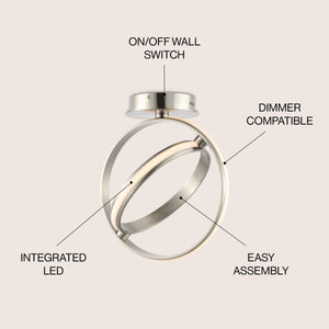 Nicole 2-Light Modern Minimalist Aluminum Ring Integrated LED Semi Flush Mount
