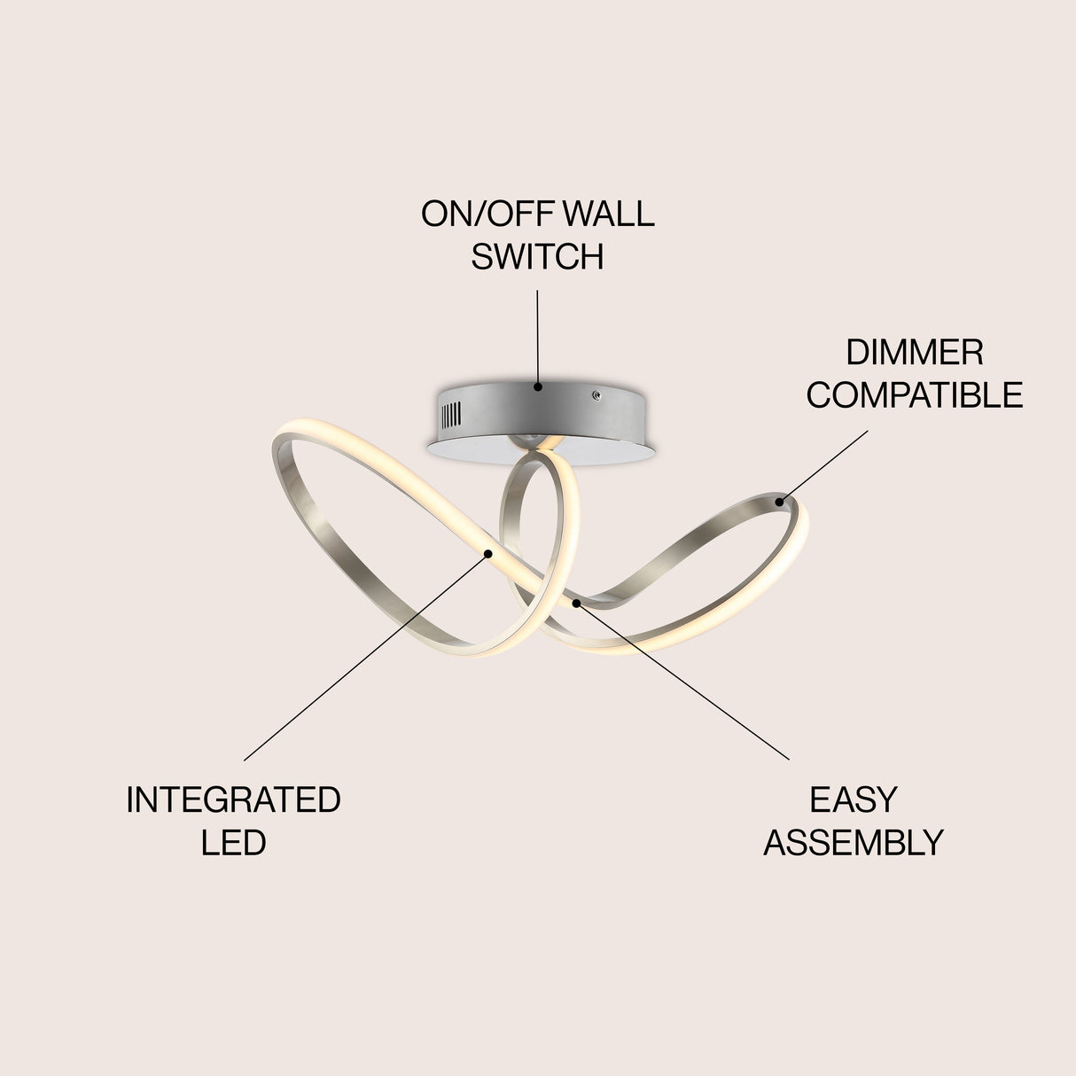 Chantelle 1-Light Modern Minimalist Aluminum Loop Integrated LED Semi Flush Mount