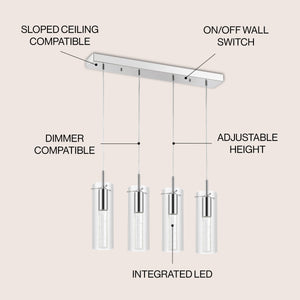 Mium 4-Light Modern Style Iron/Crystal/Glass Integrated LED Linear Pendant