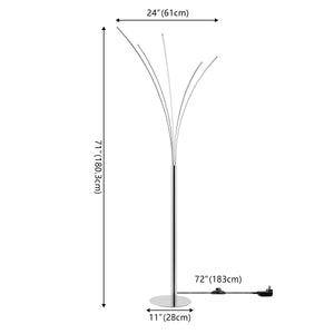 Fuochi Modern Minimalist Metal 5-Branch Arc Dimmable Integrated LED Floor Lamp with Remote Control