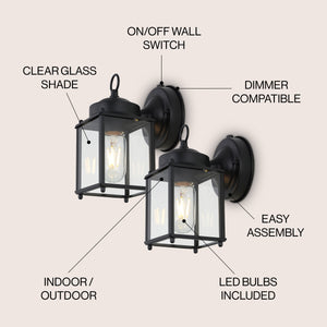 Boston 1-Light Farmhouse Industrial Iron/Glass Outdoor LED Sconce