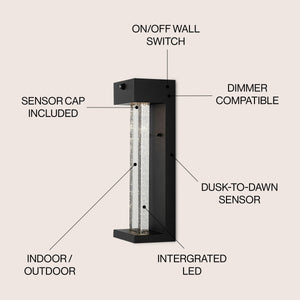 Miranda 1-Light Modern Industrial Iron/Seeded Glass with Dusk-to-Dawn Sensor Integrated LED Outdoor Sconce