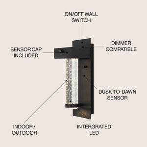 Horizone 1-Light Minimalist Industrial Iron/Seeded Glass with Dusk-to-Dawn Sensor Integrated LED Outdoor Sconce