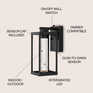 Juno 1-Light Industrial Vintage Iron/Seeded Glass with Dusk-to-Dawn Sensor Integrated LED Outdoor Sconce