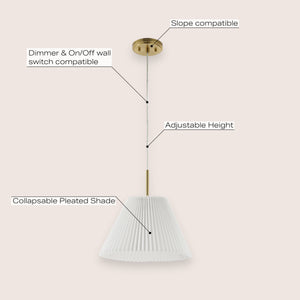 Alden 1-Light Classic French Country Iron LED Pendant with Pleated Shade