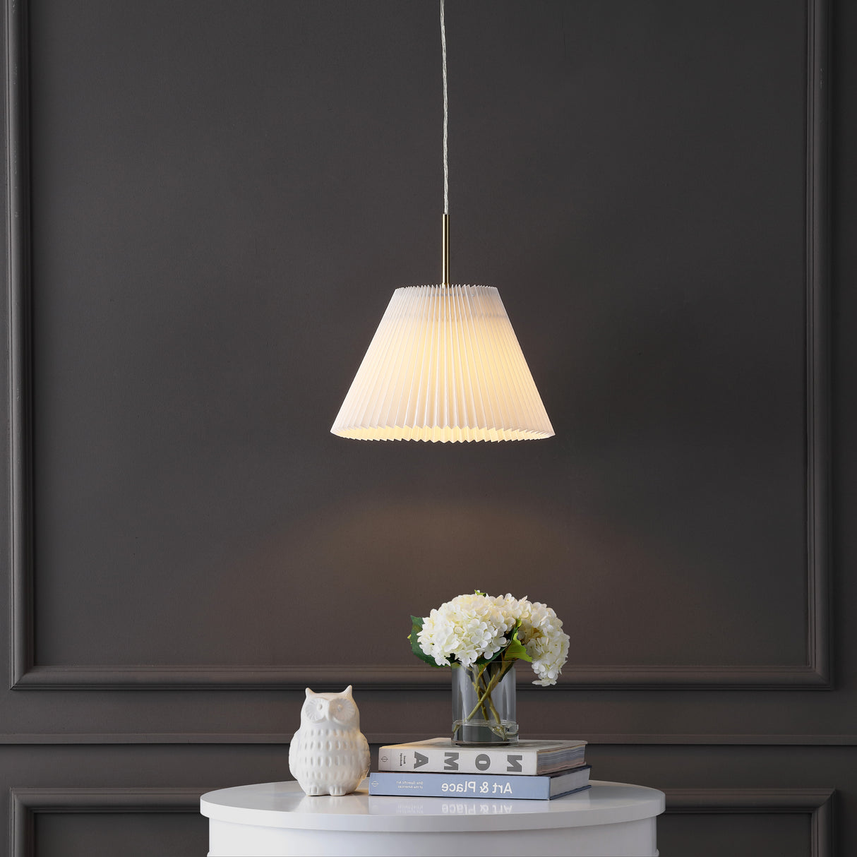Alden 1-Light Classic French Country Iron LED Pendant with Pleated Shade