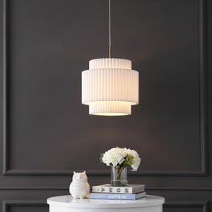 Boden 1-Light Vintage Mid-Century Iron LED Pendant with Pleated Shade