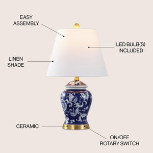 Penelope French Country Ceramic Chinoiserie Ginger Jar LED Table Lamp