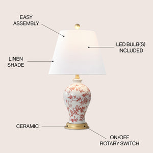 Grace French Country Cottage Ceramic/Iron Floral Urn LED Table Lamp