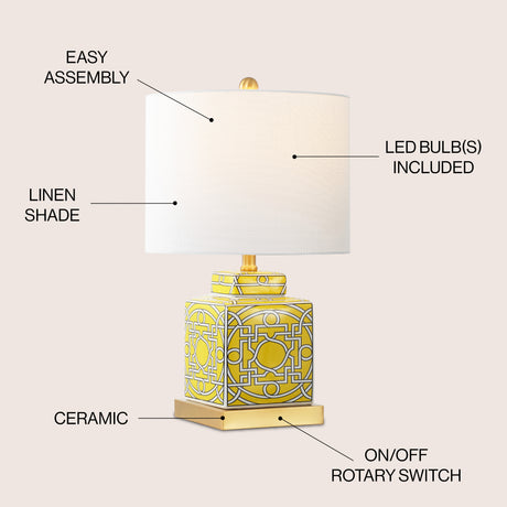 Catherine Modern Transitional Ceramic/Metal Square Ginger Jar LED Table Lamp
