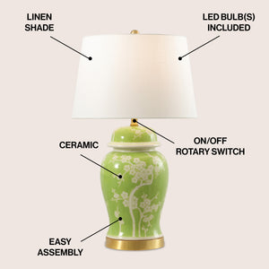Gracie Traditional Cottage Ceramic/Metal Ginger Jar LED Table Lamp