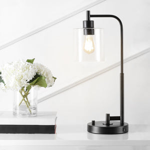 Axel Iron/Seeded Glass Farmhouse Industrial USB Charging LED Task Lamp
