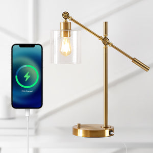 Kathryn Iron/Seeded Glass Adjustable Head Modern USB Charging LED Task Lamp