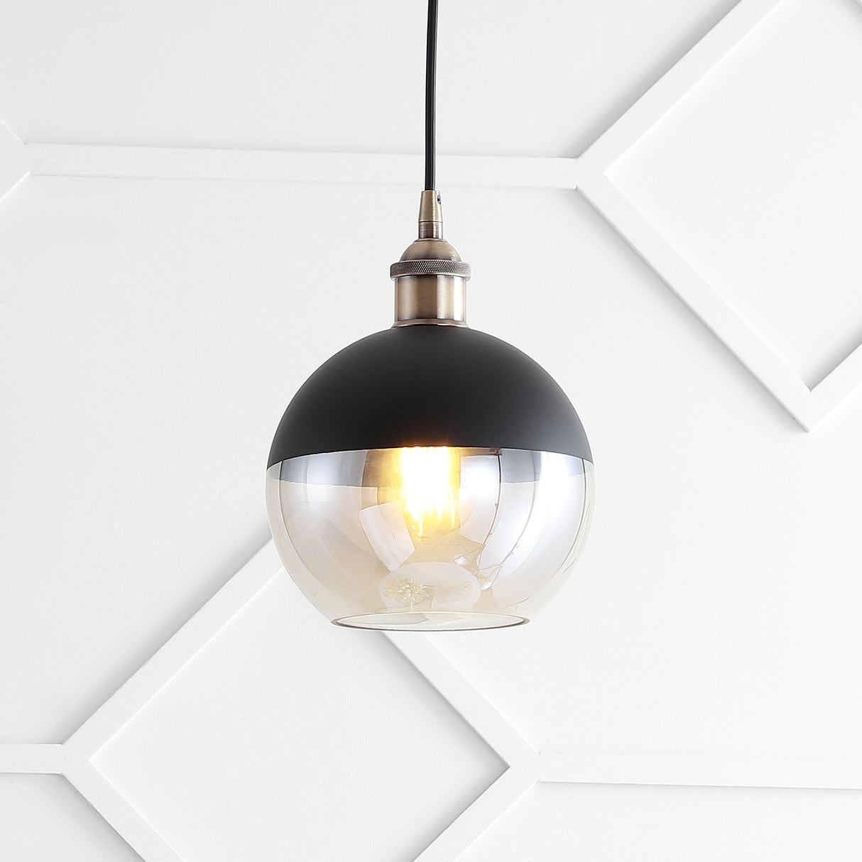Nixon 1-Light MidCentury Modern Metal/Glass Adjustable Drop Globe LED Pendant