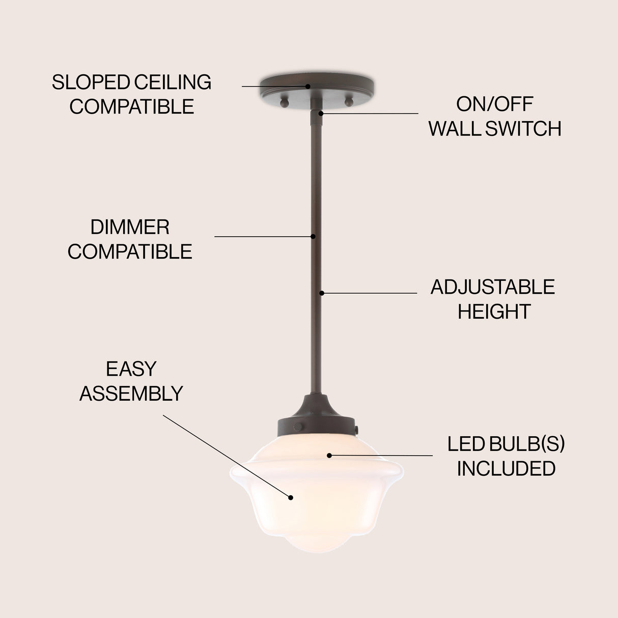 Kurtz Adjustable Drop Metal/Glass LED Pendant