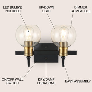 Marais 2-Light Iron/Glass Rustic Vintage LED Vanity Light