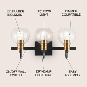 Marais 3-Light Iron/Glass Rustic Vintage LED Vanity Light