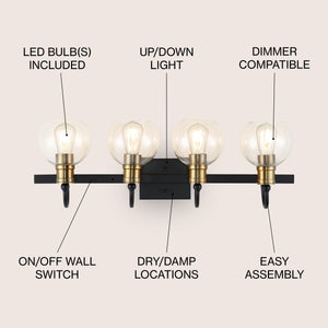 Marais 4-Light Iron/Glass Rustic Vintage LED Vanity Light