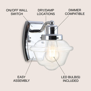 Orleans 1-Light Iron/Glass schoolhouse LED Vanity Light