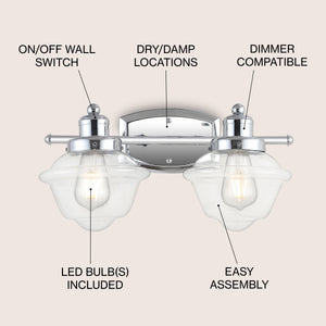 Orleans 2-Light Iron/Glass schoolhouse LED Vanity Light
