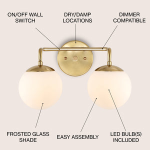 Louis 2-Light Metal/Frosted Glass Modern Contemporary LED Vanity