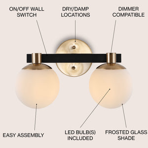 Modernist 2-Light Metal/Frosted Glass Modern Contemporary LED Vanity