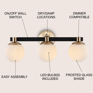Modernist 3-Light Metal/Frosted Glass Modern Contemporary LED Vanity