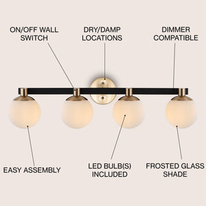 Modernist 4-Light Metal/Frosted Glass Modern Contemporary LED Vanity