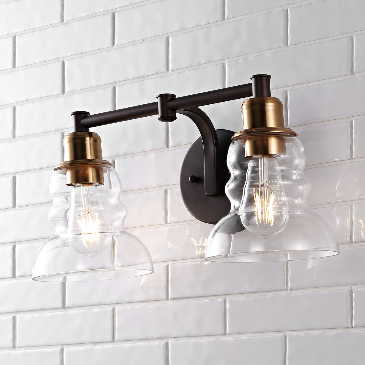 Manhattan-2-Light-Metal/Glass-Industrial-Rustic-LED-Vanity-Bathroom-Vanity-Lights