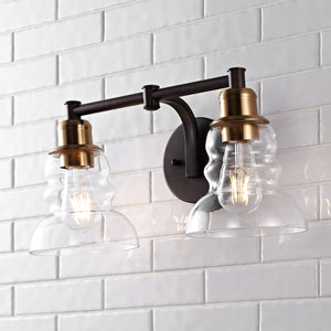 Manhattan-2-Light-Metal/Glass-Industrial-Rustic-LED-Vanity-Bathroom-Vanity-Lights
