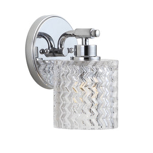 Spaulding 1-Light Iron/Chevron Pattern Glass Farmhouse Cottage LED Vanity Light