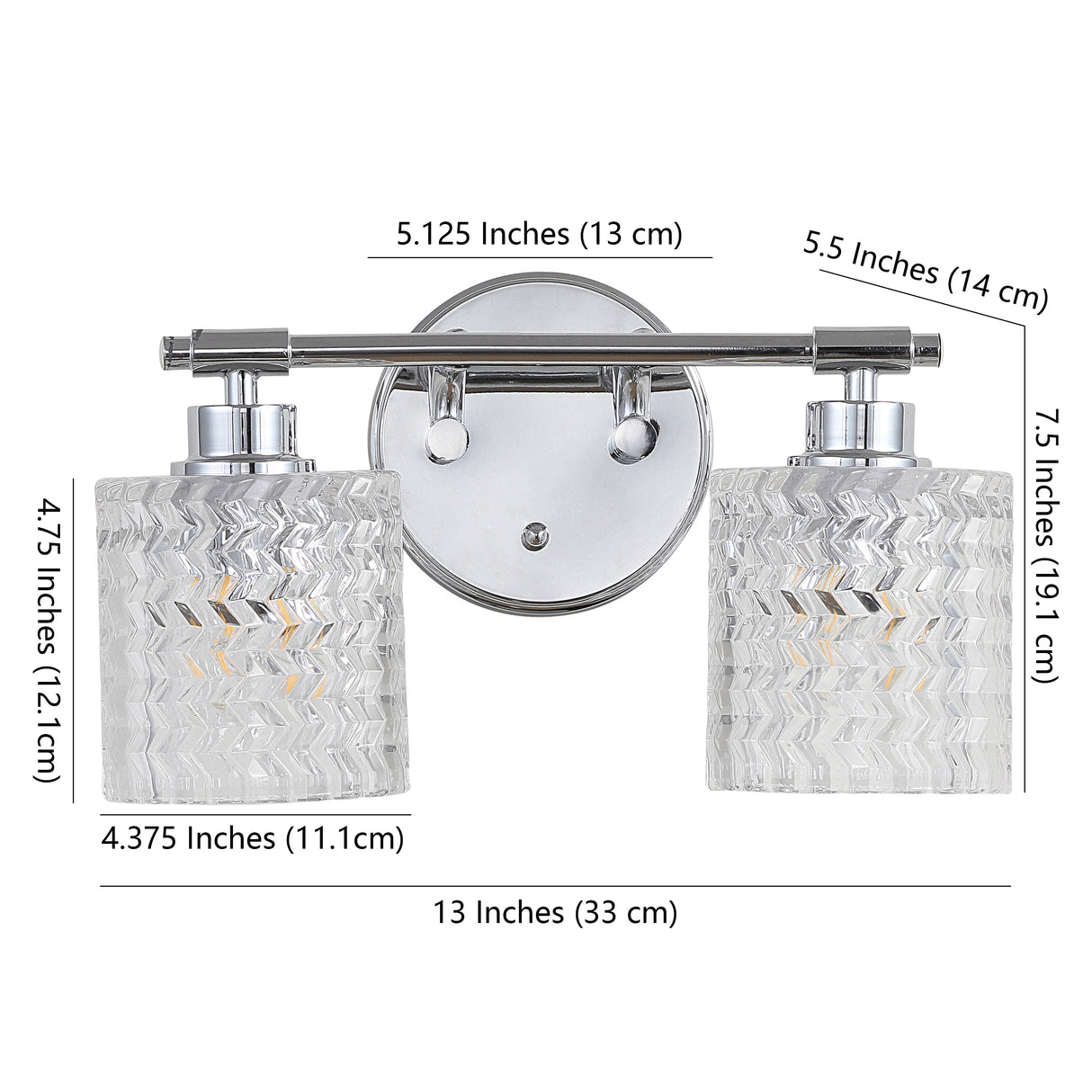 Spaulding 2-Light Iron/Chevron Pattern Glass Farmhouse Cottage LED Vanity Light