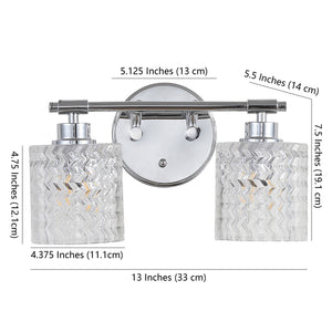 Spaulding 2-Light Iron/Chevron Pattern Glass Farmhouse Cottage LED Vanity Light