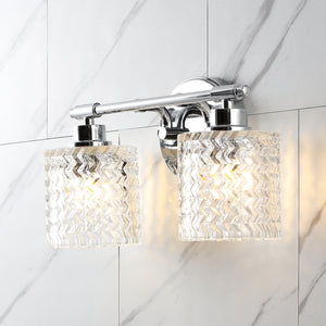 Spaulding-2-Light-Iron/Chevron-Pattern-Glass-Farmhouse-Cottage-LED-Vanity-Light-Vanity-Lights