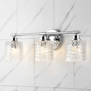 Spaulding-3-Light-Iron/Chevron-Pattern-Glass-Farmhouse-Cottage-LED-Vanity-Light-Vanity-Lights